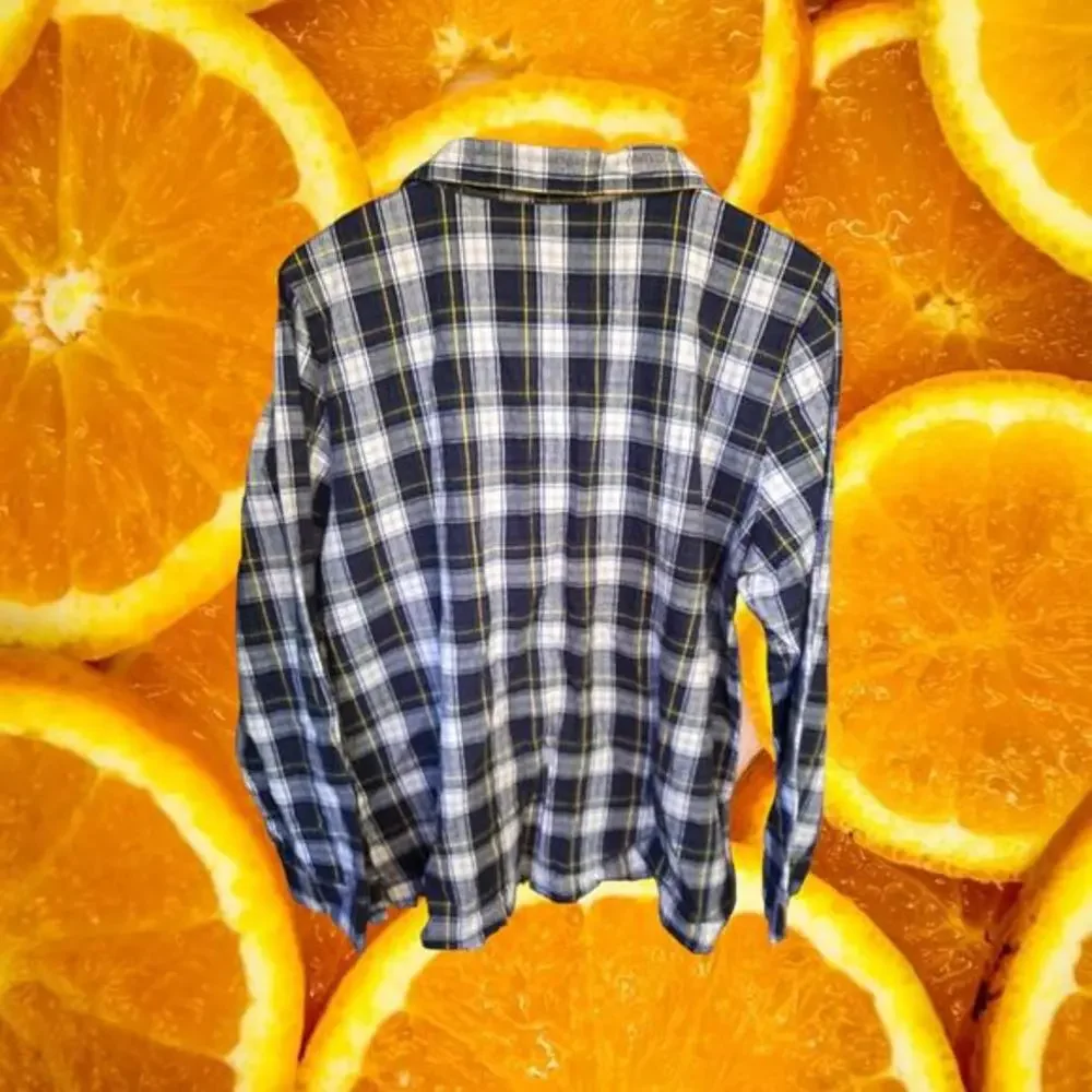 L.L.Bean Flannel PJ Top V Neck Blue,‎ Yellow and White Size Large